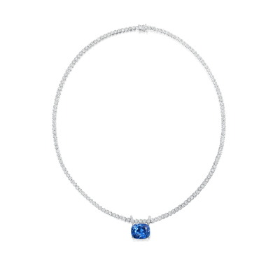 13.66ct Sapphire Pendant on Diamond Line Necklace