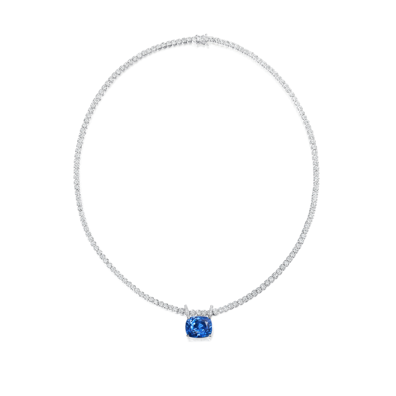 13.66ct Sapphire Pendant on Diamond Line Necklace