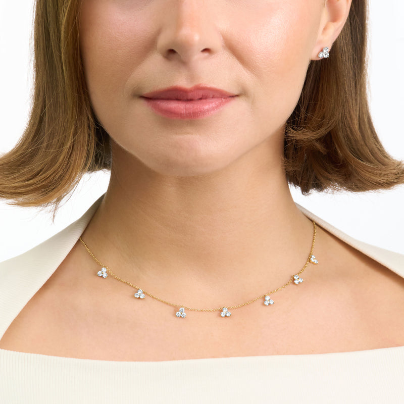 Trefoil Diamond Drop 18ct Yellow Gold Necklet