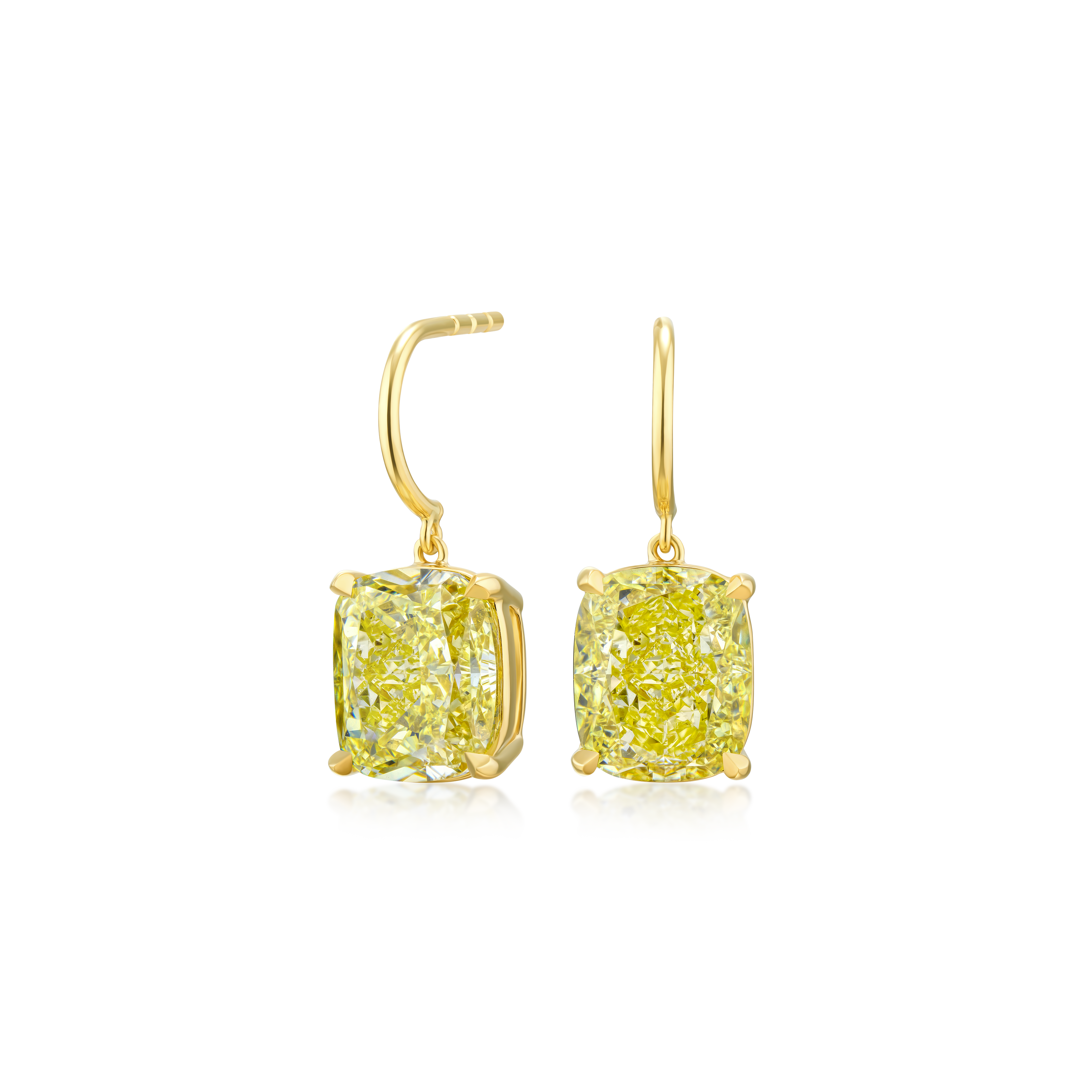 8.21ct Cushion Cut Yellow Diamond Drop Earrings