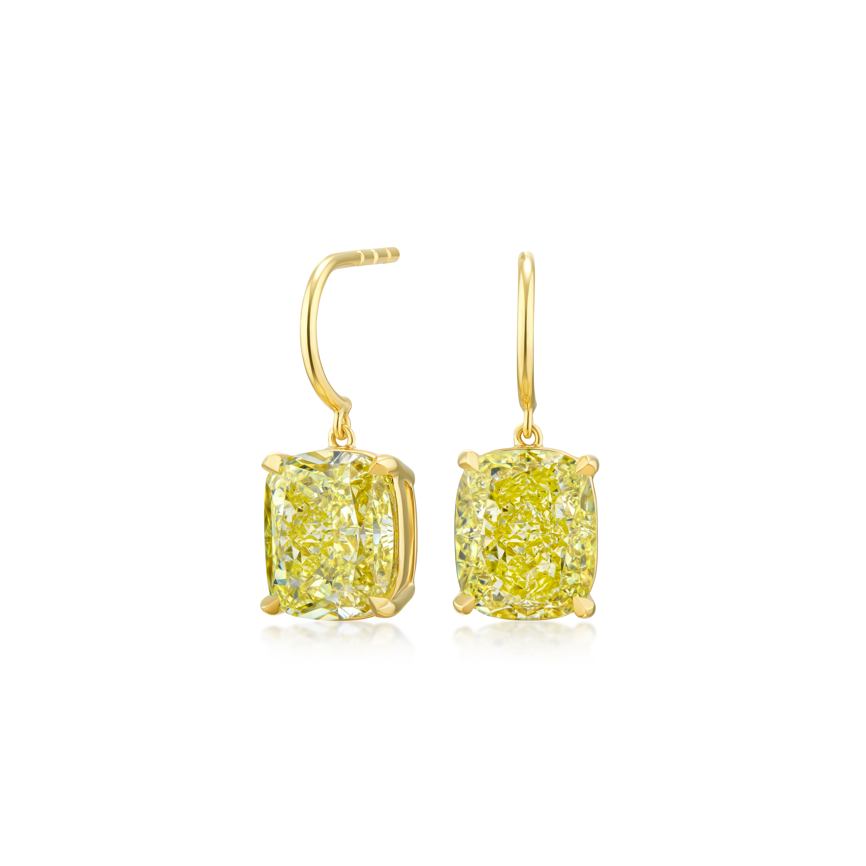 8.21ct Cushion Cut Yellow Diamond Drop Earrings