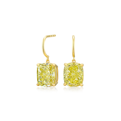 8.21ct Cushion Cut Yellow Diamond Drop Earrings