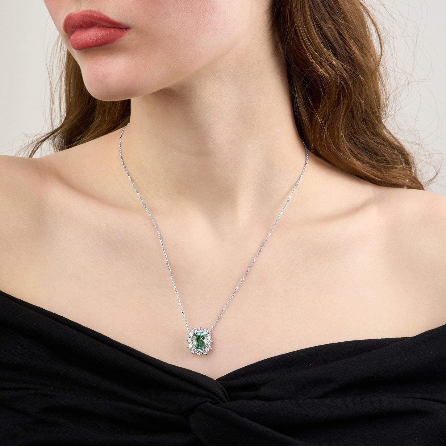 3.04ct Mint Green Tourmaline and Diamond Ravello Cluster Pendant