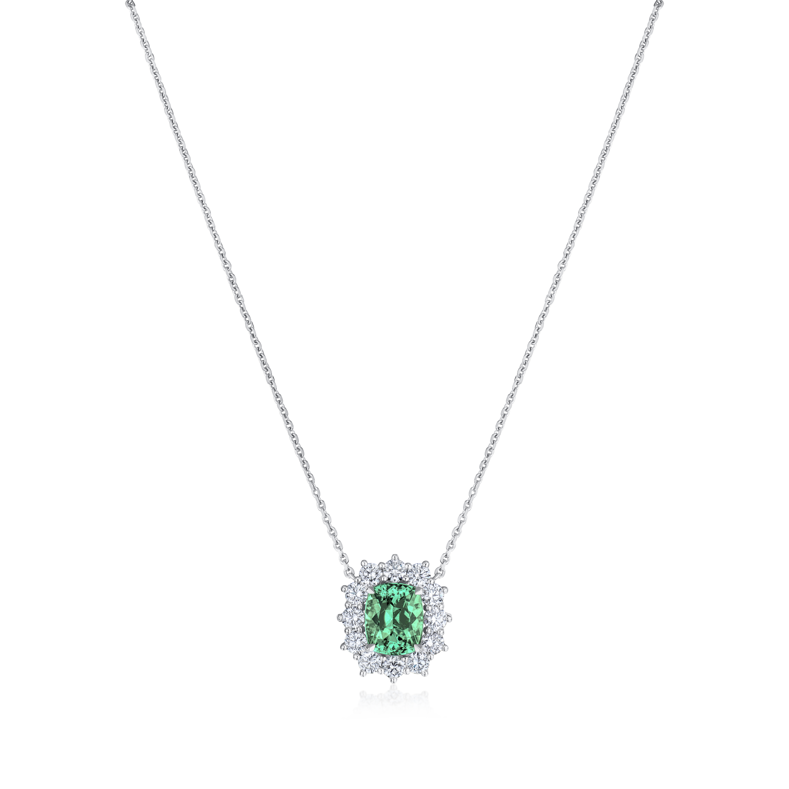 3.04ct Mint Green Tourmaline and Diamond Ravello Cluster Pendant