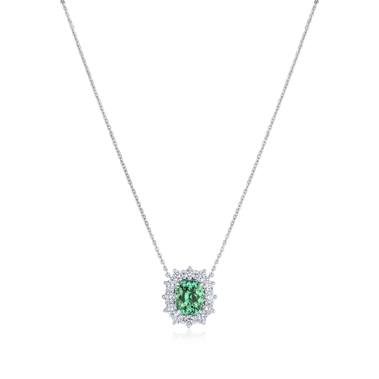 3.04ct Mint Green Tourmaline and Diamond Ravello Cluster Pendant