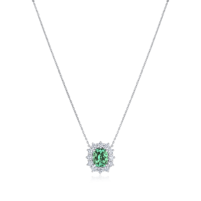 3.04ct Mint Green Tourmaline and Diamond Ravello Cluster Pendant