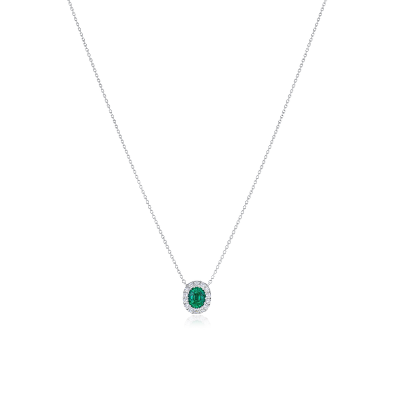 0.54ct Emerald and Diamond Cluster Pendant