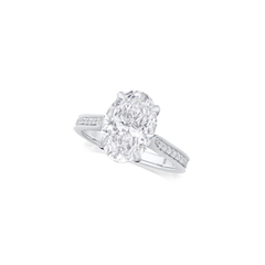 3.56ct Oval Cut Diamond Ring With Diamond Set Shoulders and Bezels