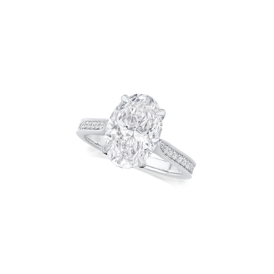 3.56ct Oval Cut Diamond Ring With Diamond Set Shoulders and Bezels