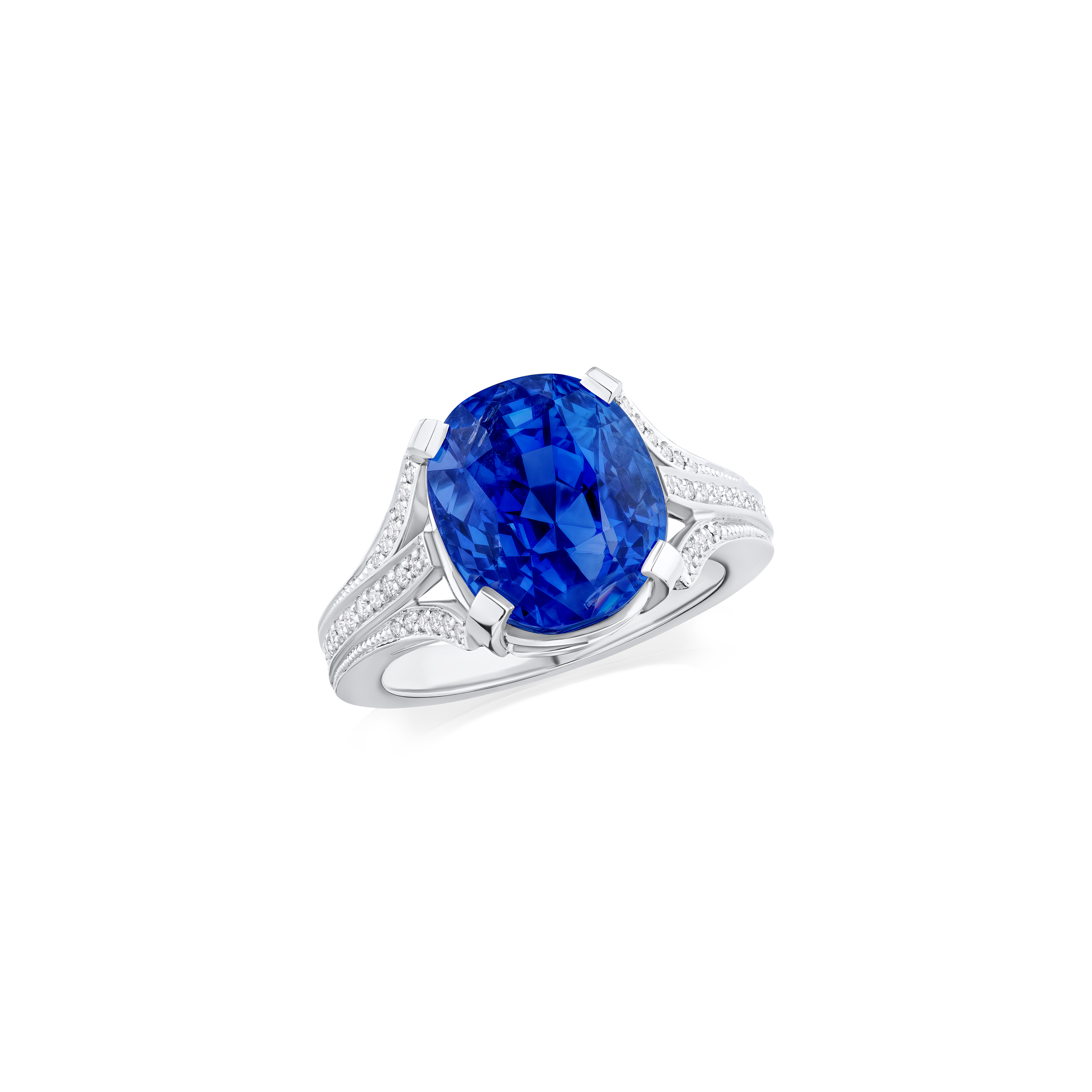 9.75ct Sapphire Ring With Diamond Set Shoulders