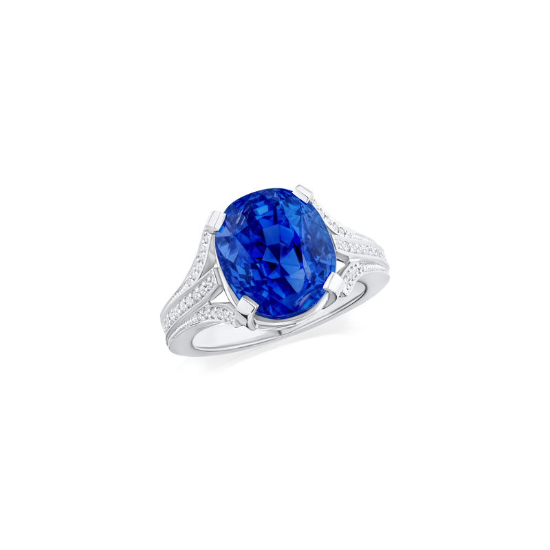 9.75ct Sapphire Ring With Diamond Set Shoulders