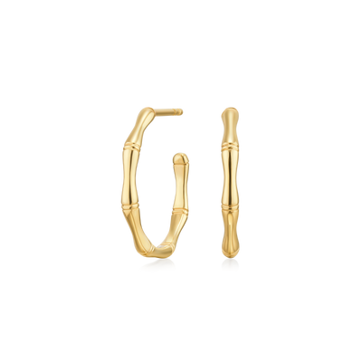 9ct Yellow Gold Bamboo Hoop Earrings