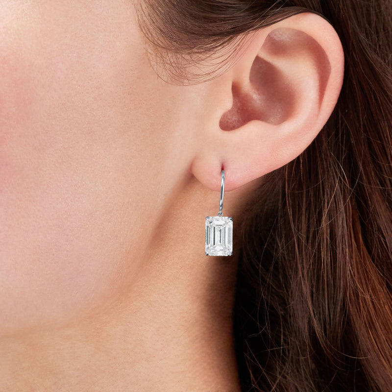 Emerald Cut Diamond Platinum Drop Earrings
