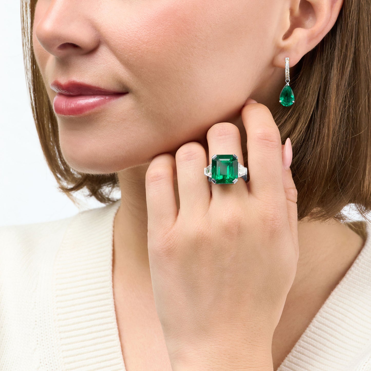 13.82ct Emerald and Diamond Three Stone Ring