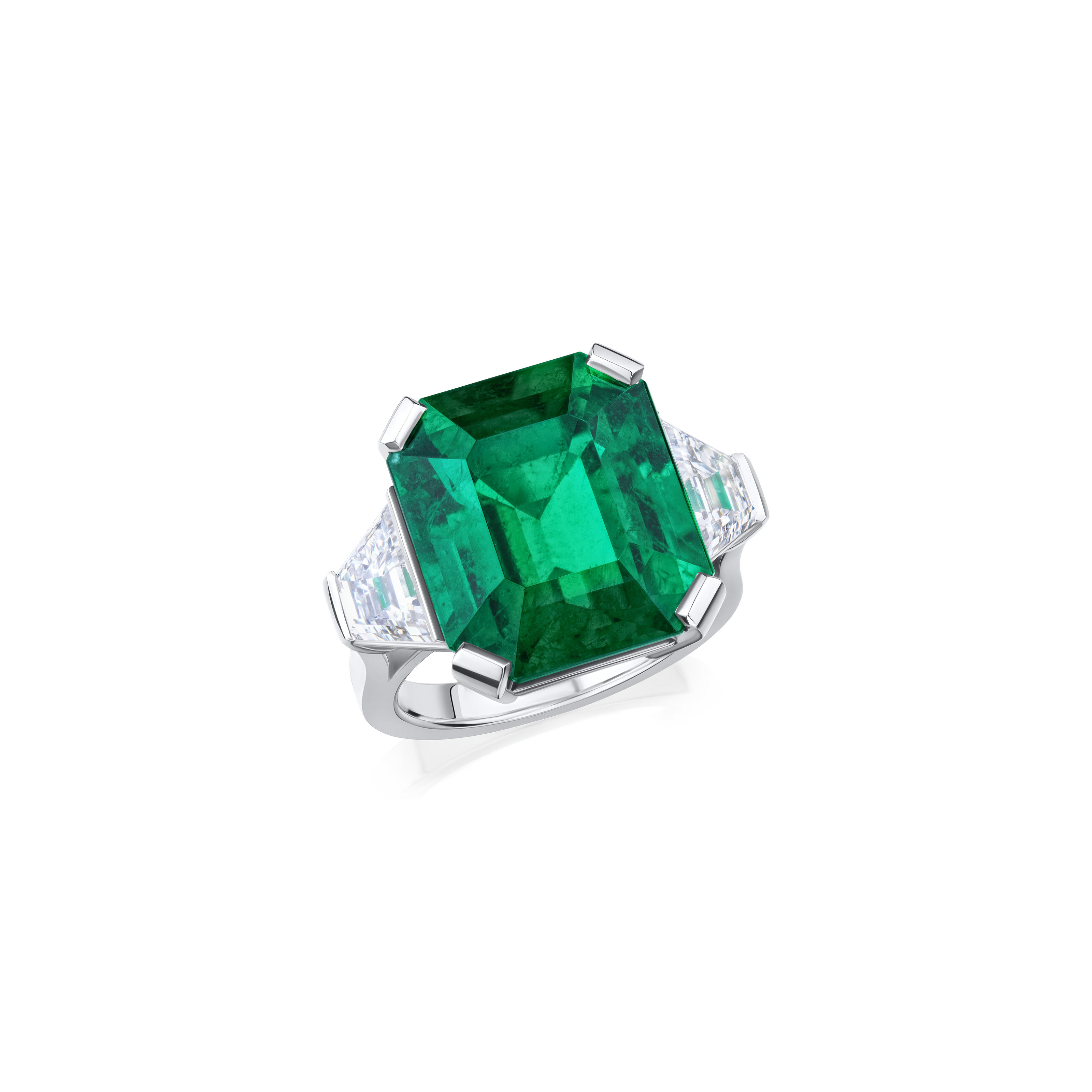 13.82ct Emerald and Diamond Three Stone Ring