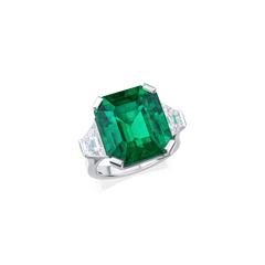 13.82ct Emerald and Diamond Three Stone Ring