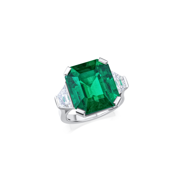 Emerald and Diamond Three Stone Ring