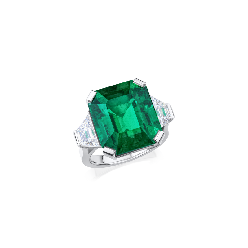 13.82ct Emerald and Diamond Three Stone Ring