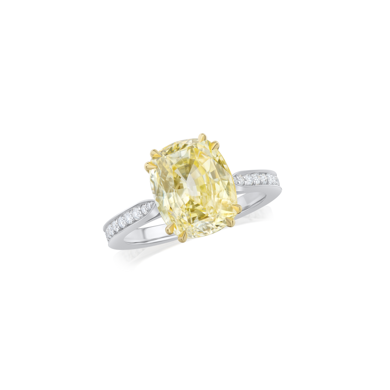 5.78ct Yellow Sapphire Ring With Diamond Set Shoulders