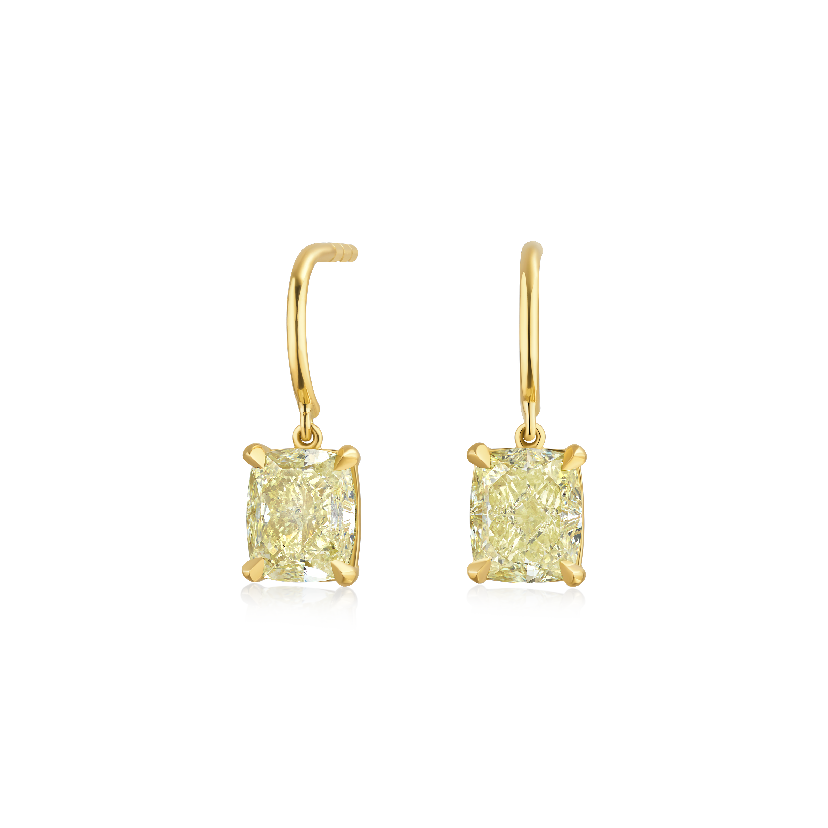 2.01ct Cushion Cut Yellow Diamond Drop Earrings