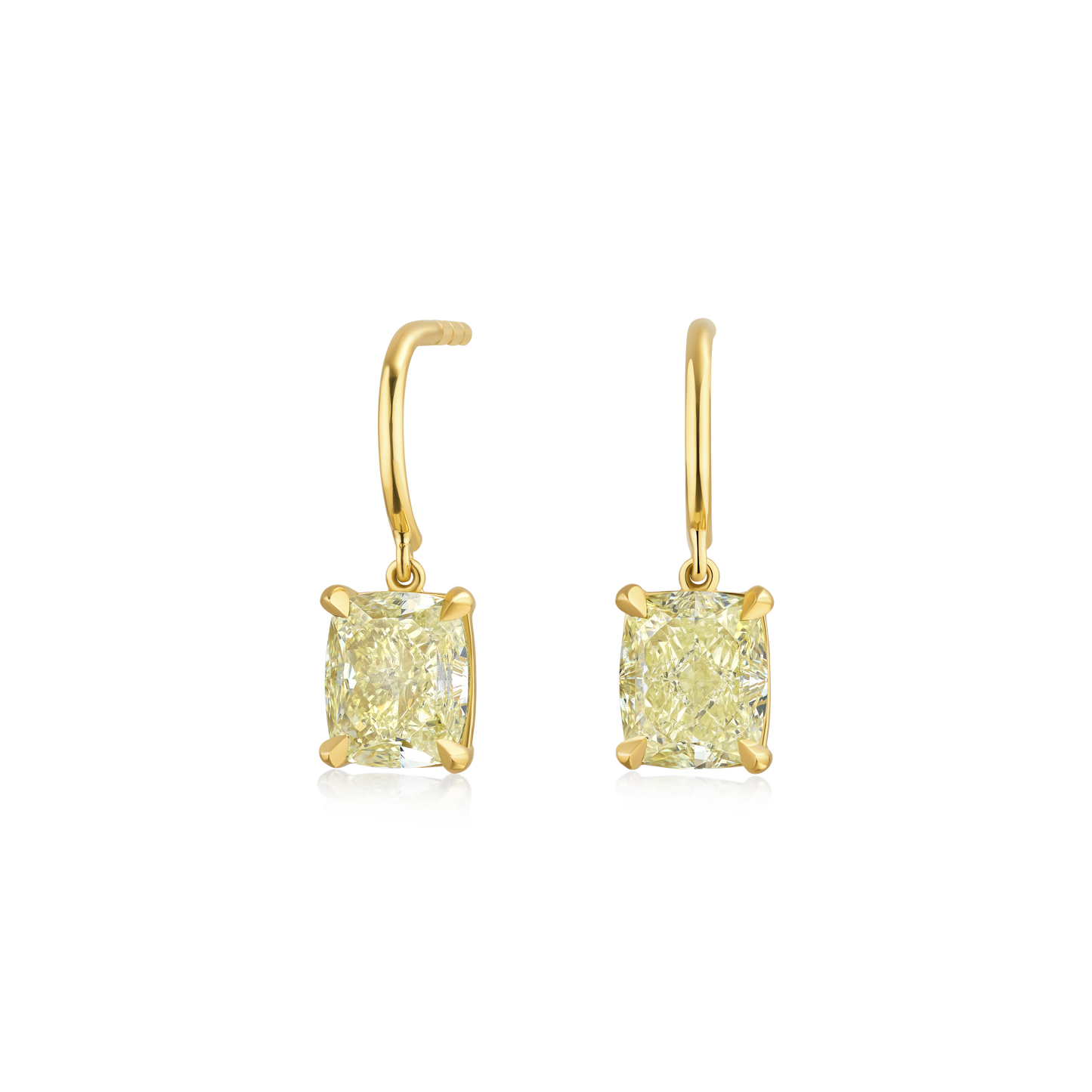 2.01ct Cushion Cut Yellow Diamond Drop Earrings