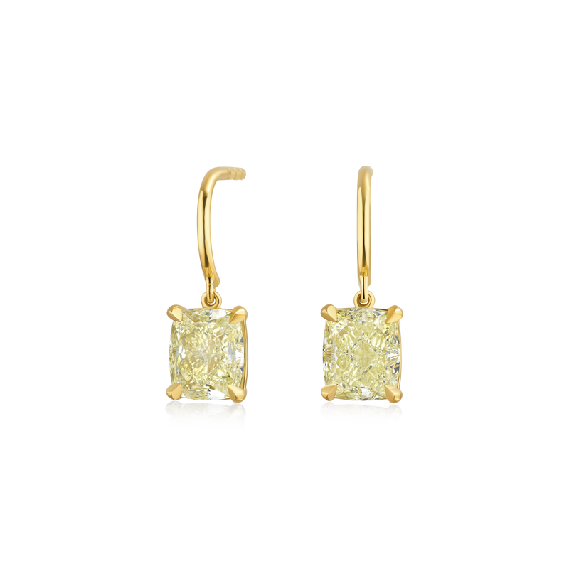 2.01ct Cushion Cut Yellow Diamond Drop Earrings