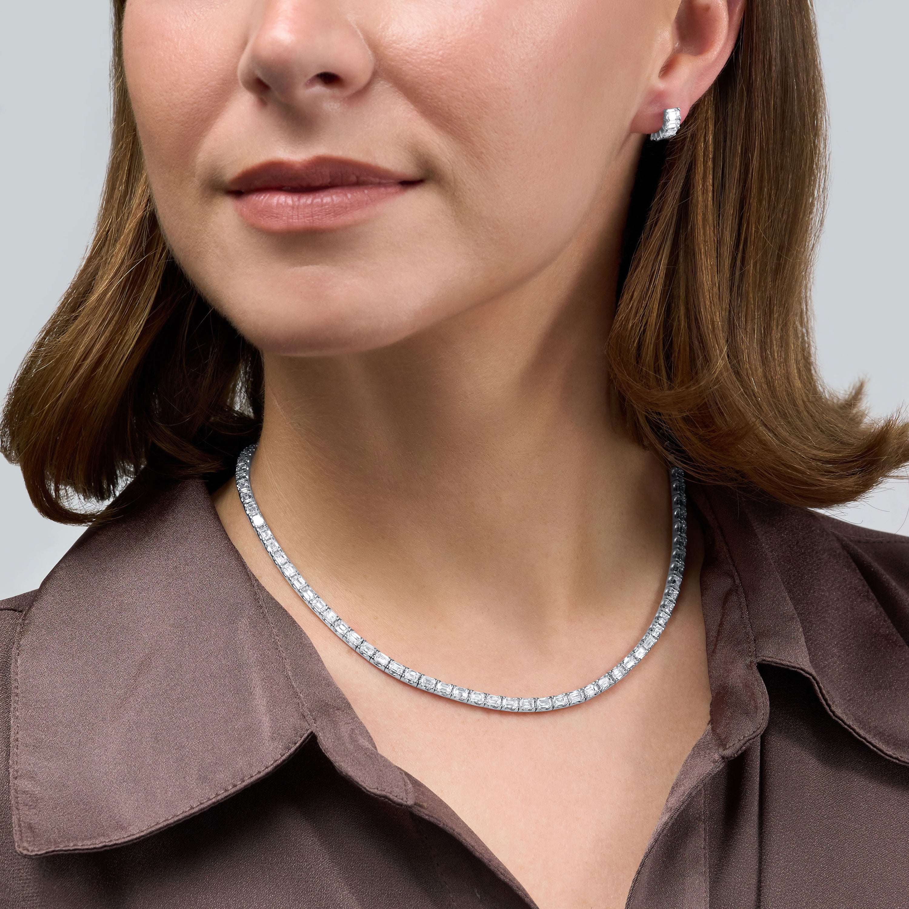 Emerald Cut Diamond Line Necklace