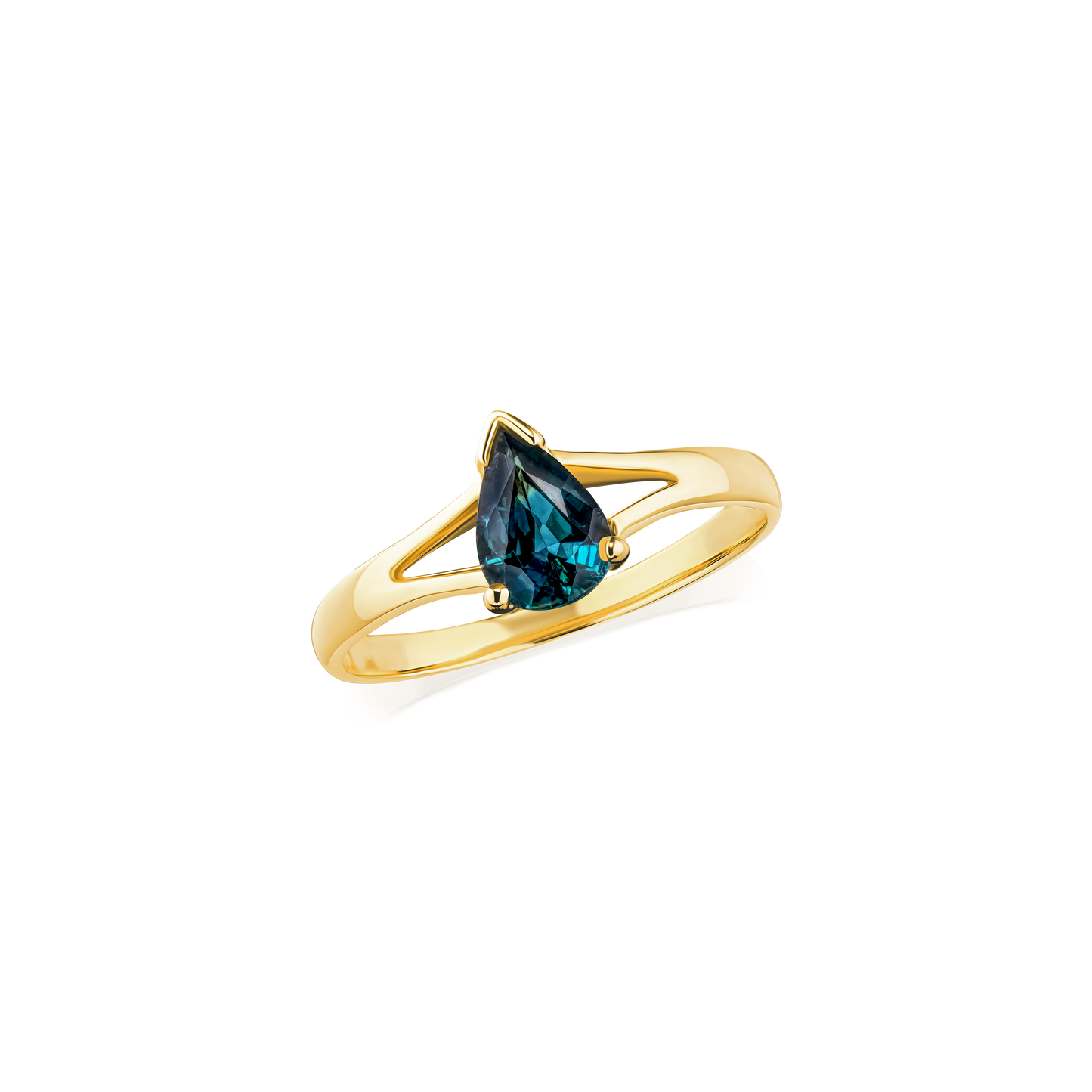 Pear Shape Teal Sapphire Ring