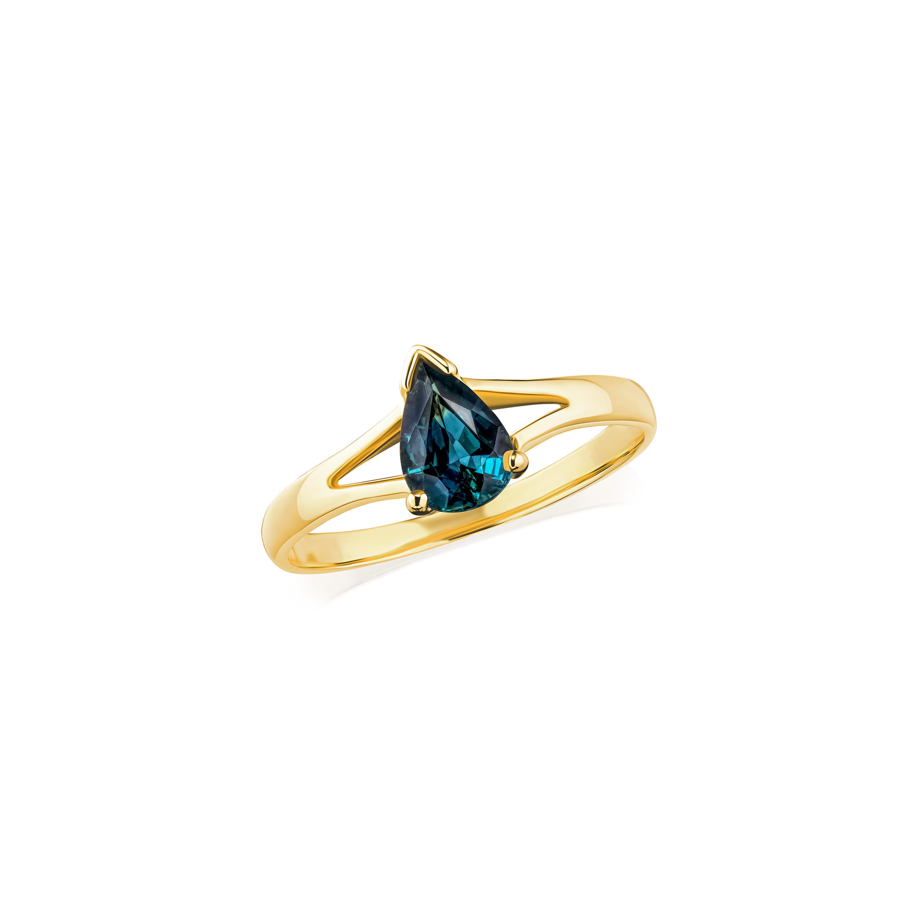 Pear Shape Teal Sapphire Ring