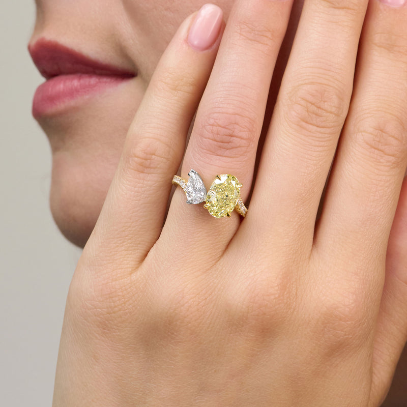 Yellow and White Diamond Two Stone Ring