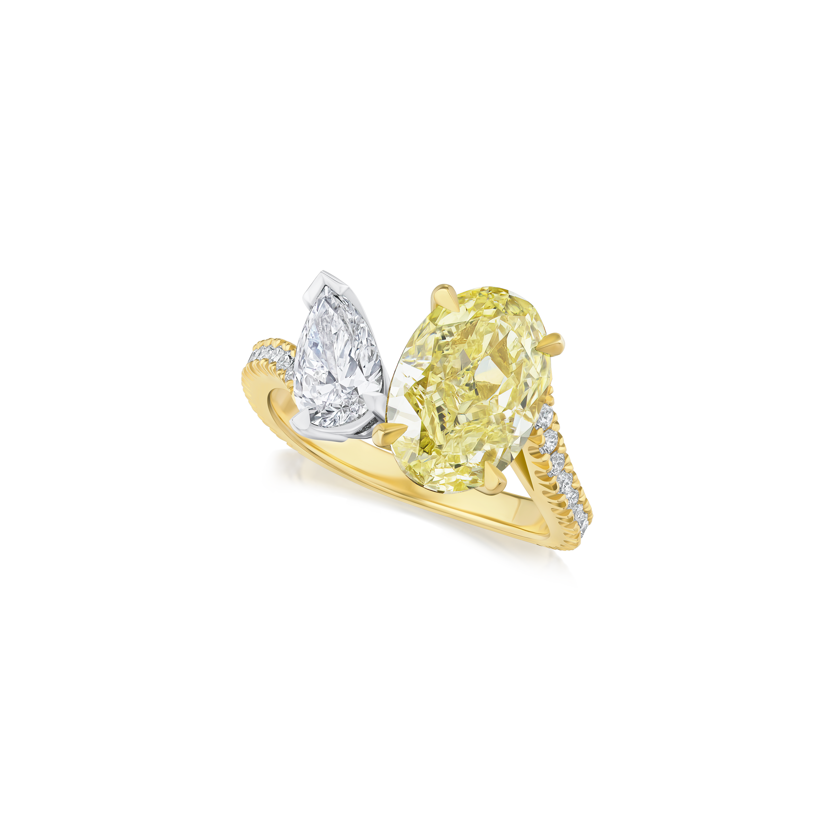 Yellow and White Diamond Two Stone Ring