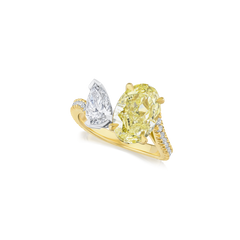 Yellow and White Diamond Two Stone Ring