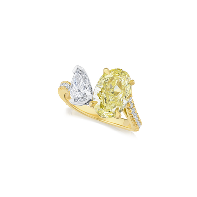 Yellow and White Diamond Two Stone Ring