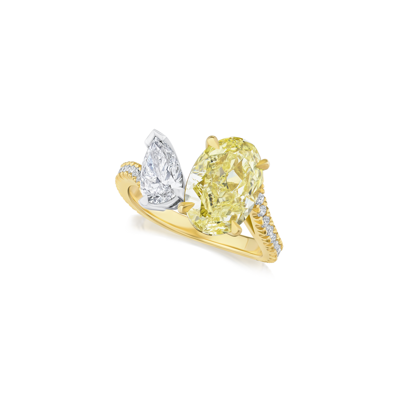 Yellow and White Diamond Two Stone Ring