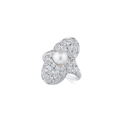 Pearl and Diamond Platinum Ring