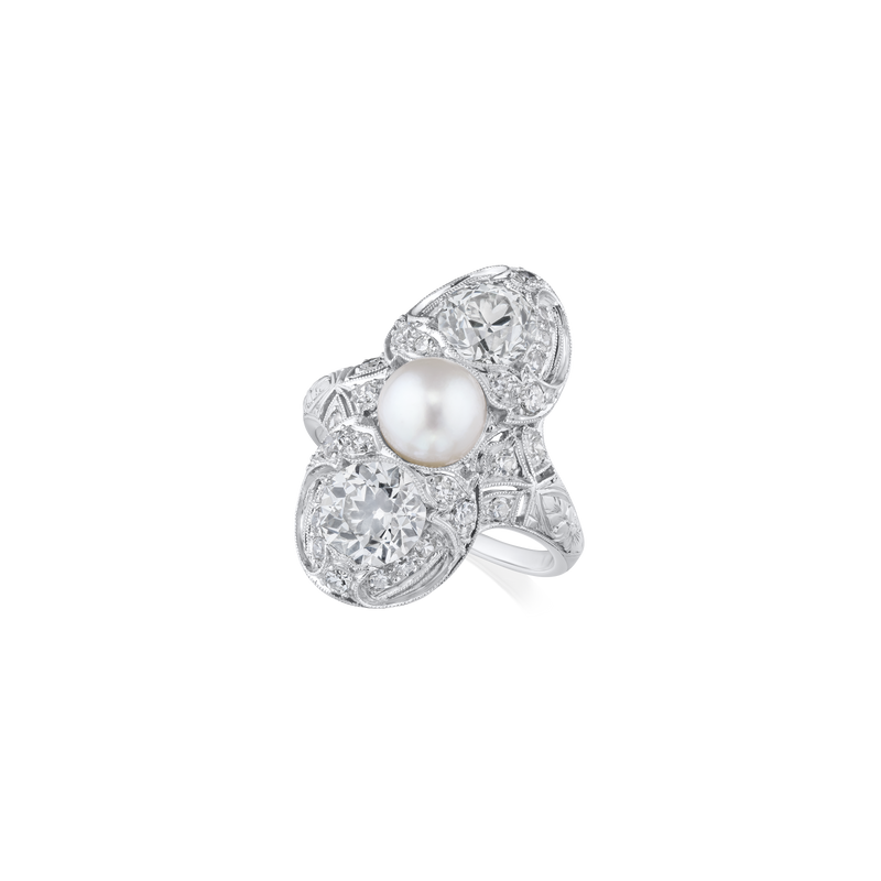 Pearl and Diamond Platinum Ring