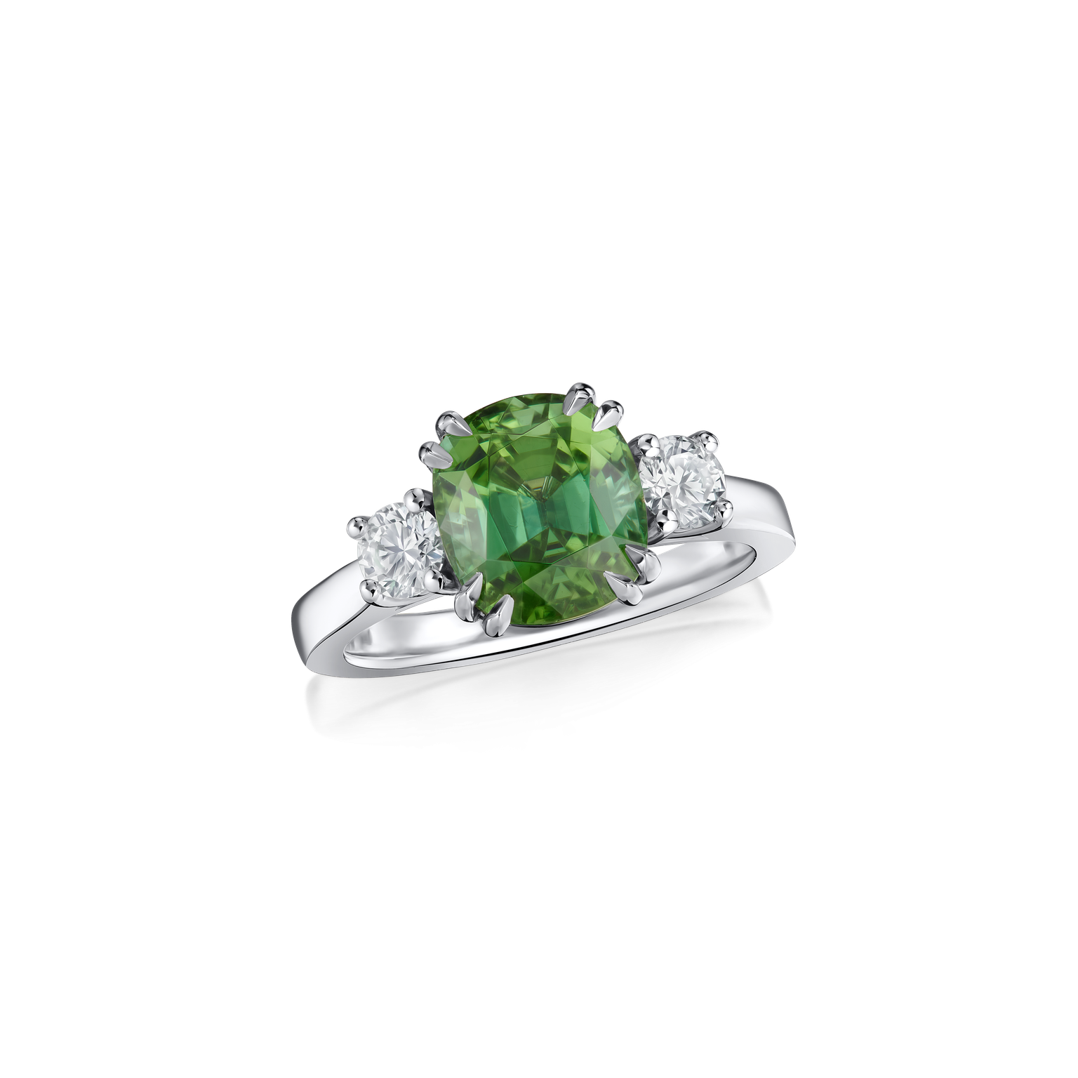 3.04cts Mint Tourmaline and Diamond Three Stone Ring