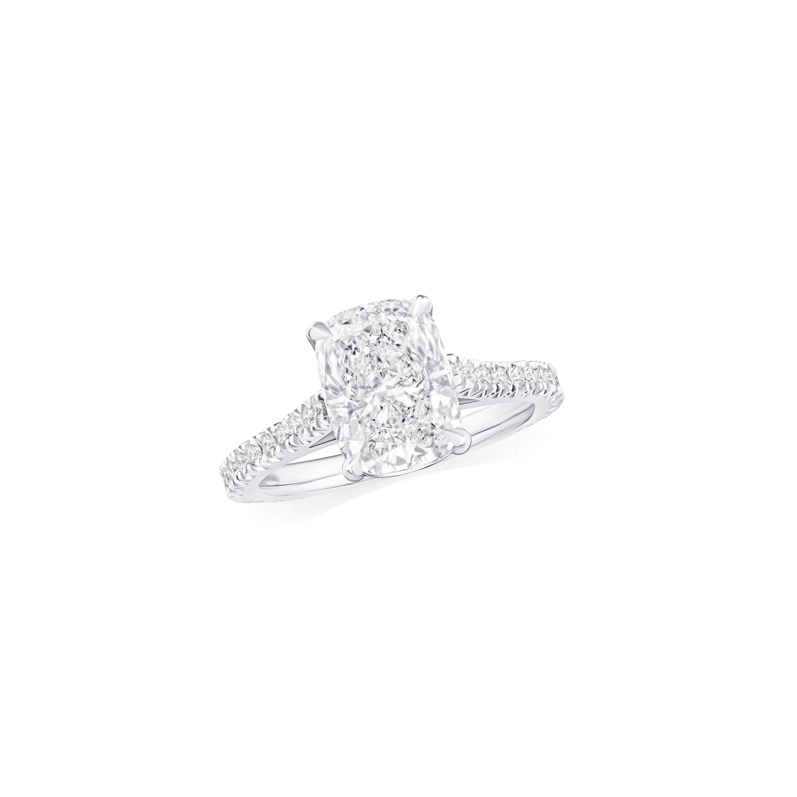 2.60ct Cushion Cut Diamond Ring With Diamond Set Shoulders and Bezels
