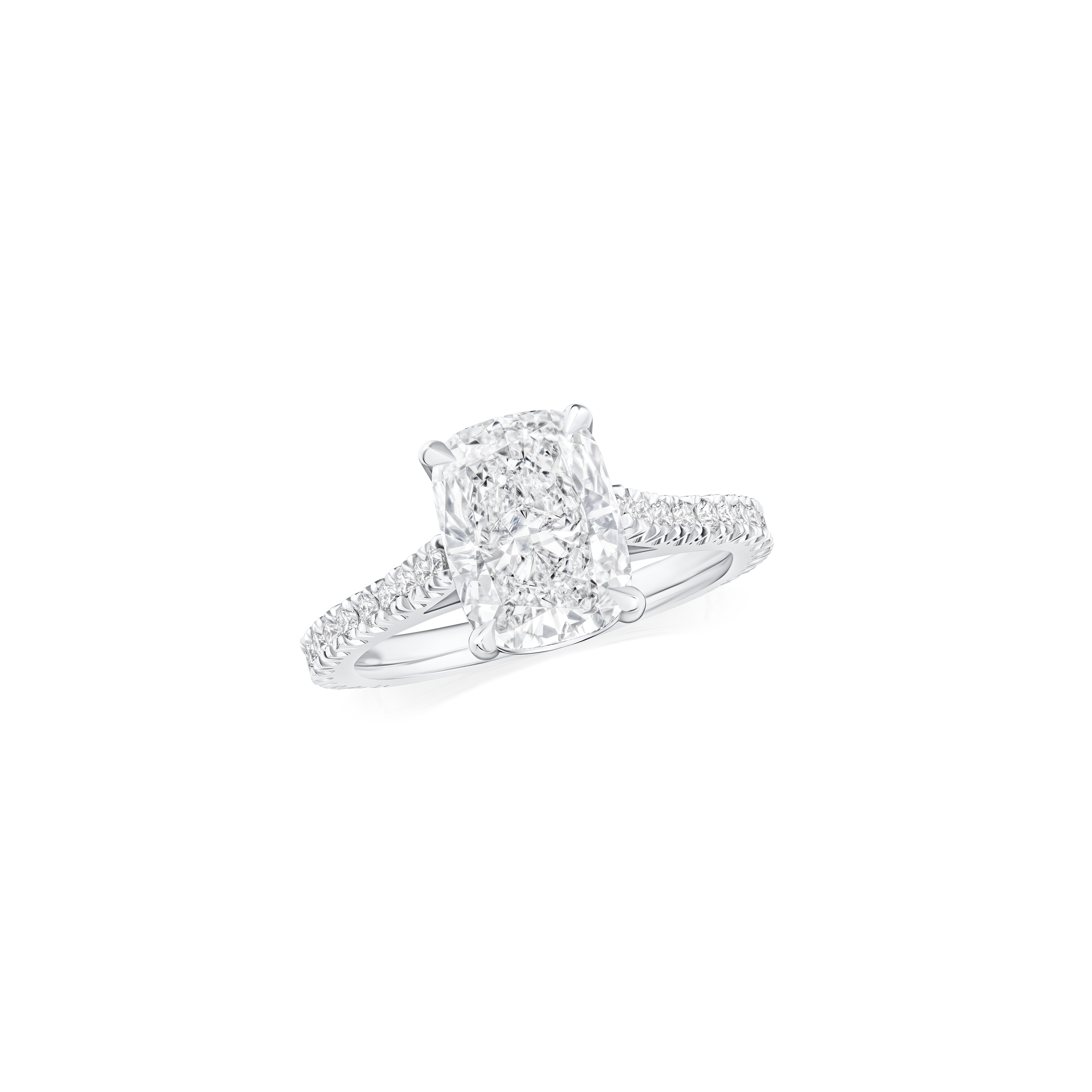 2.60ct Cushion Cut Diamond Ring With Diamond Set Shoulders and Bezels