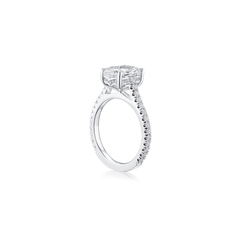 2.60ct Cushion Cut Diamond Ring With Diamond Set Shoulders and Bezels