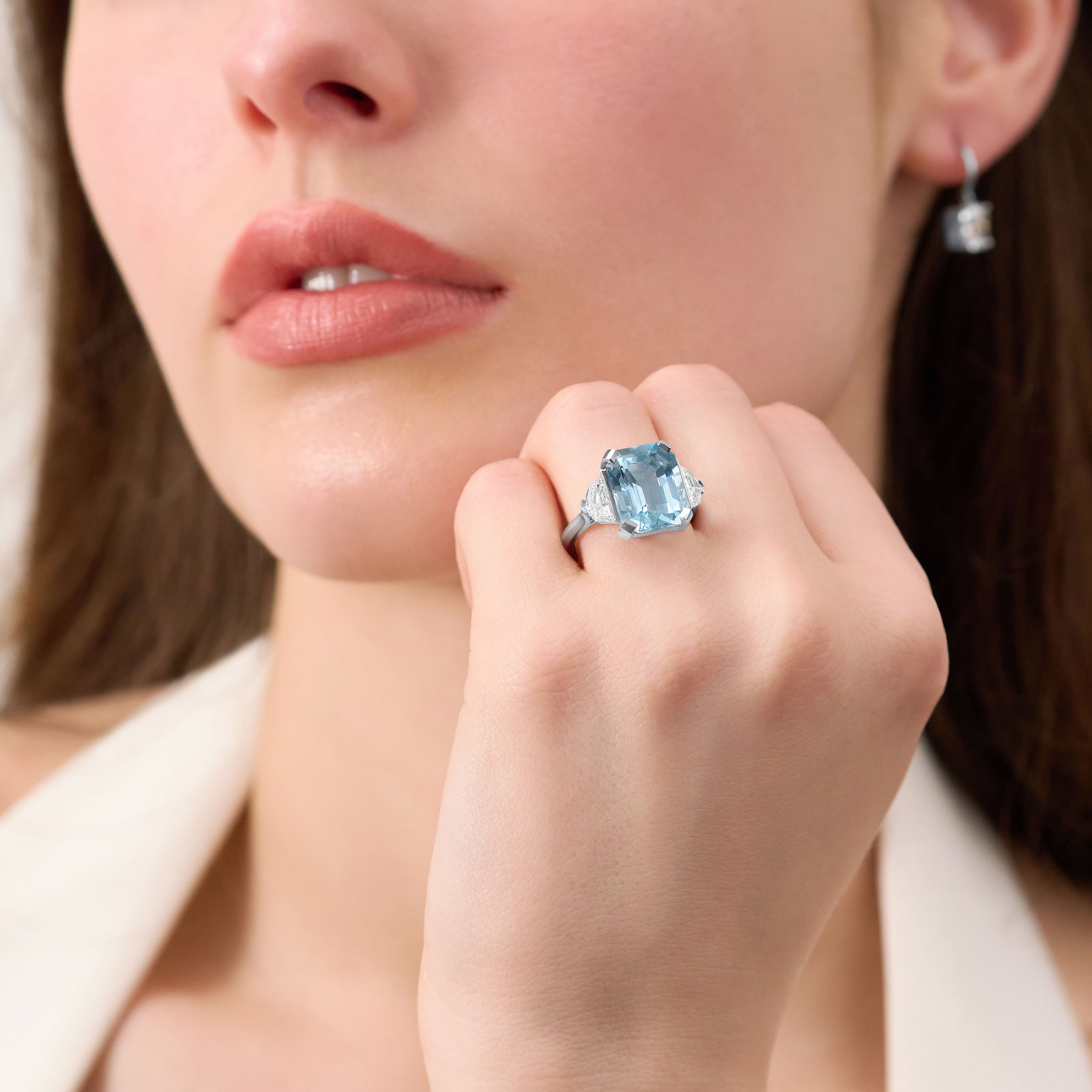 Aquamarine and Diamond Three Stone Ring