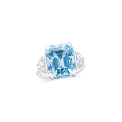 Aquamarine and Diamond Three Stone Ring