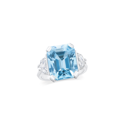Aquamarine and Diamond Three Stone Ring