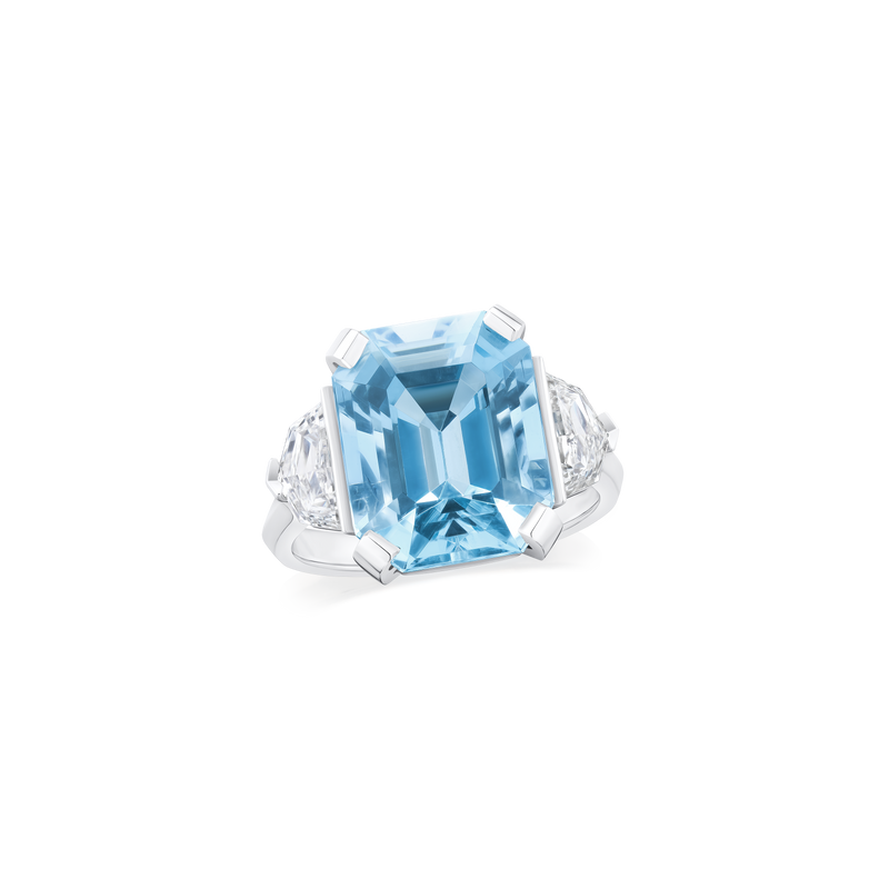 Aquamarine and Diamond Three Stone Ring