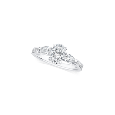 Oval and Pear Cut Diamond Three Stone Ring