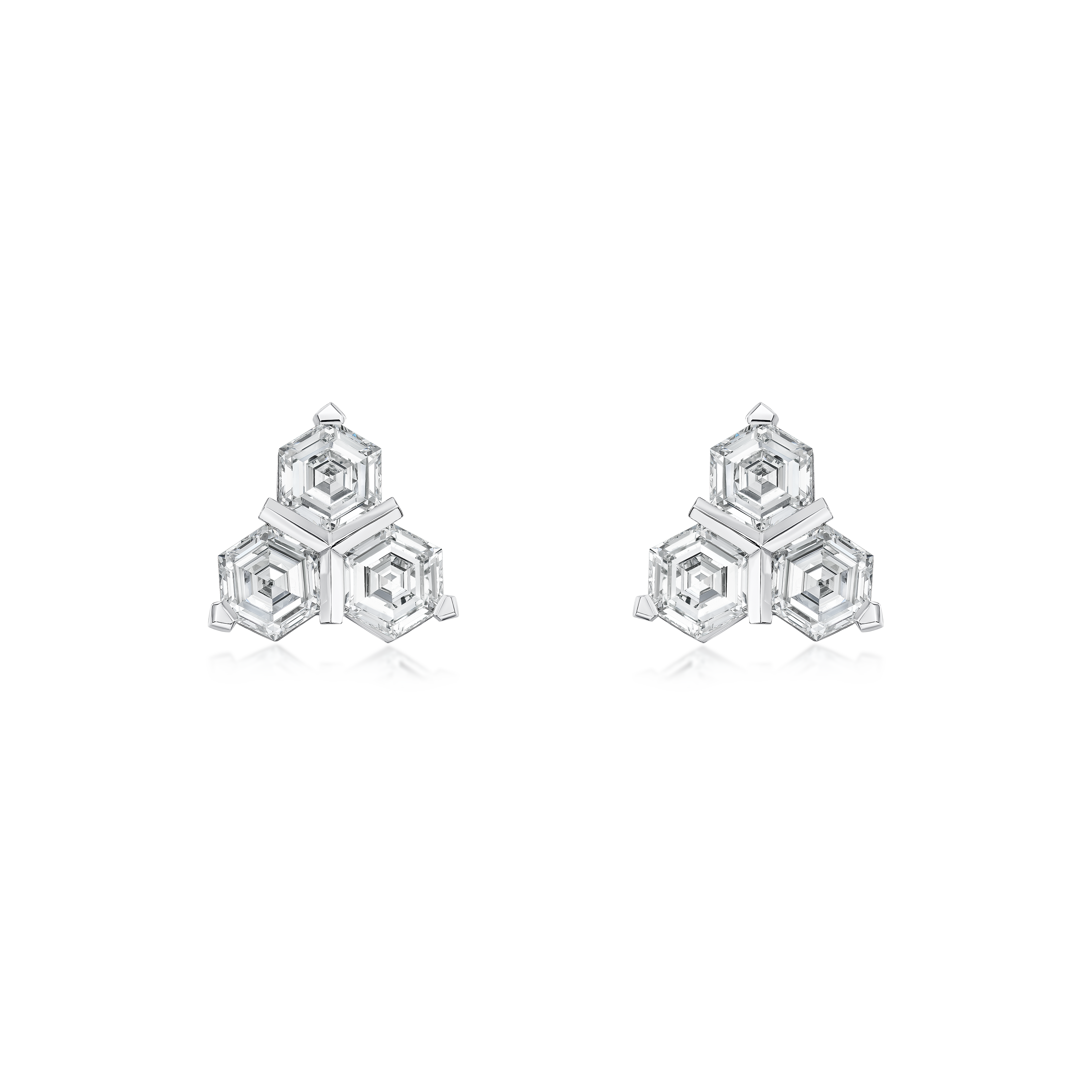 3.42cts Platinum Hexagon Cut Diamond Trefoil Stud Earrings