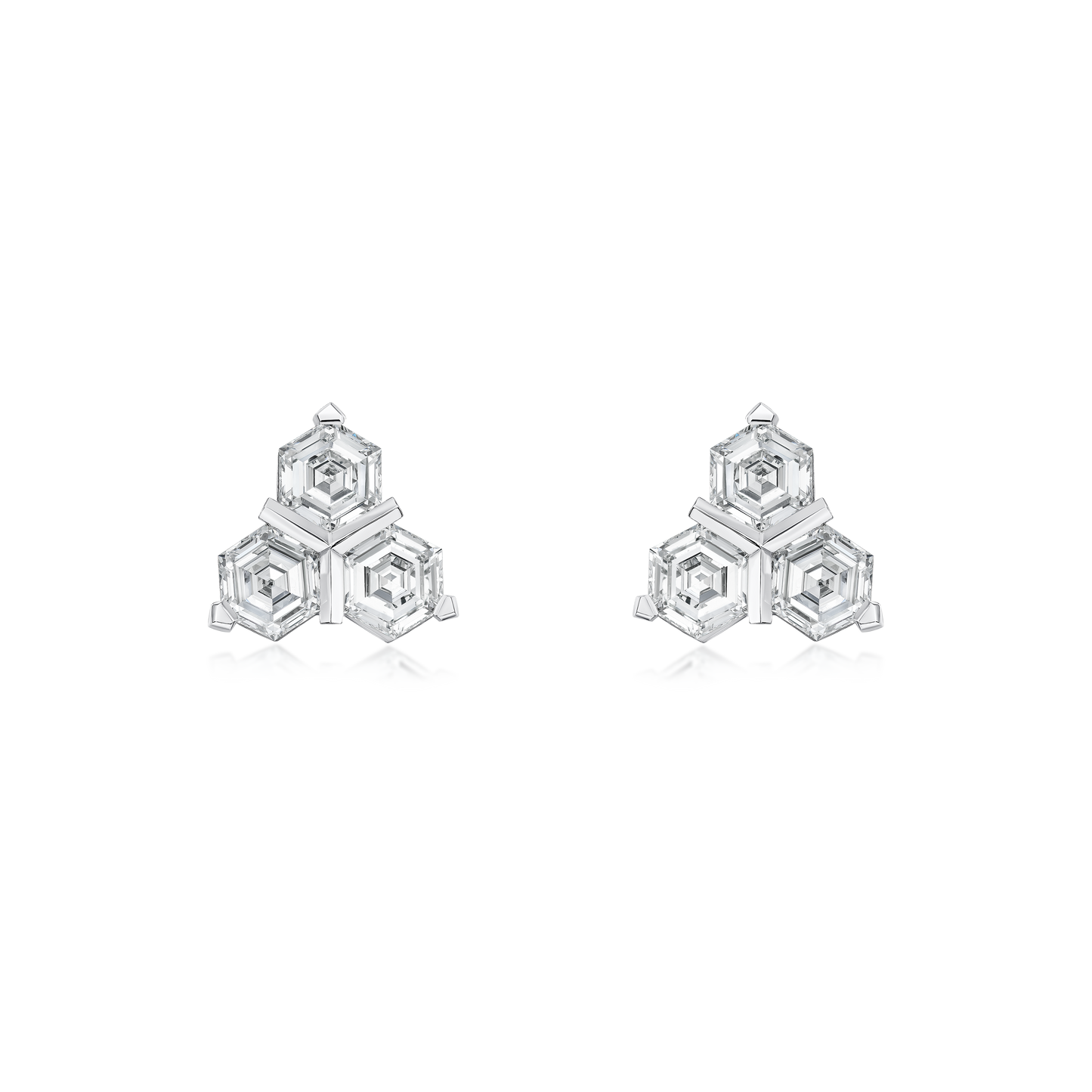 3.42cts Platinum Hexagon Cut Diamond Trefoil Stud Earrings