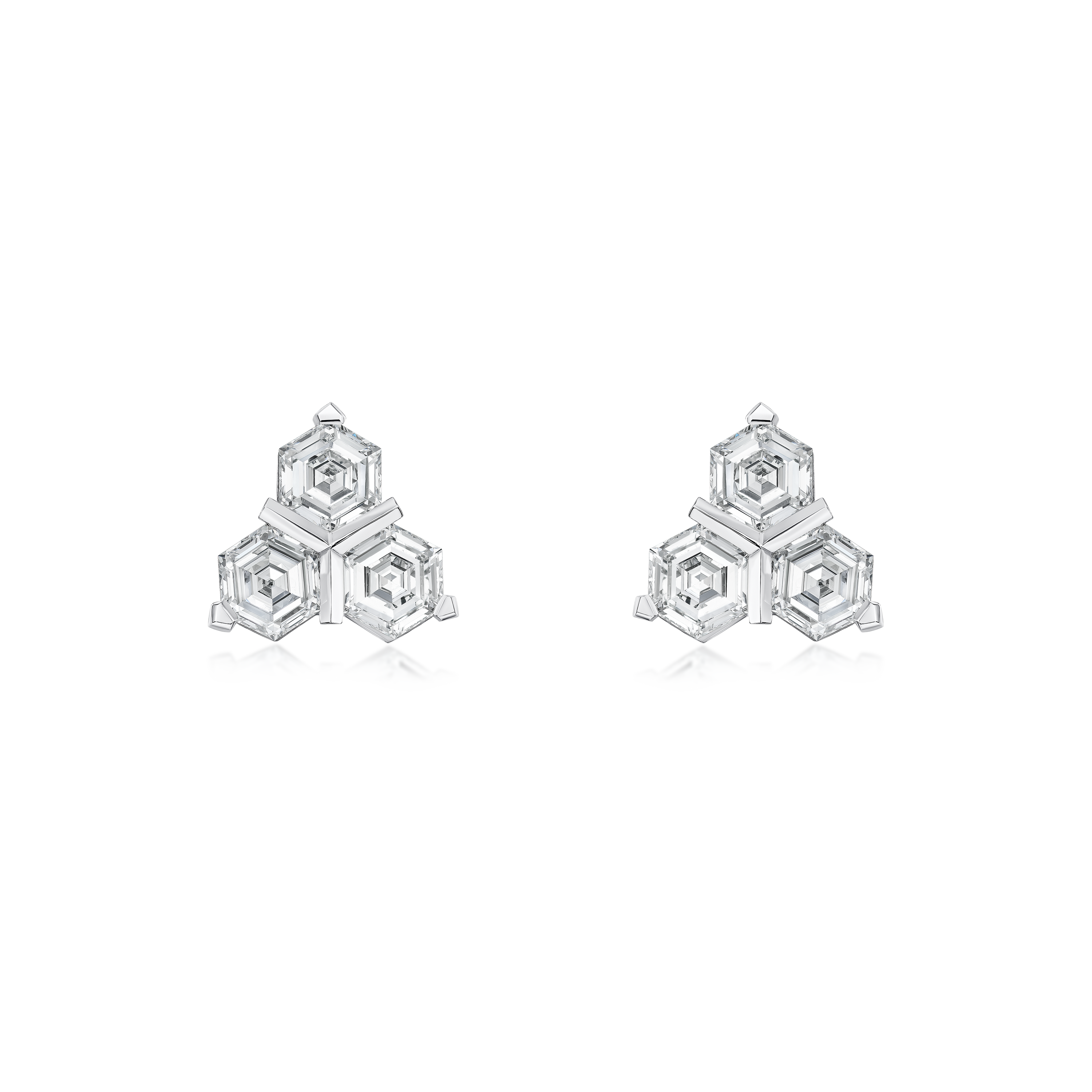 3.42cts Platinum Hexagon Cut Diamond Trefoil Stud Earrings