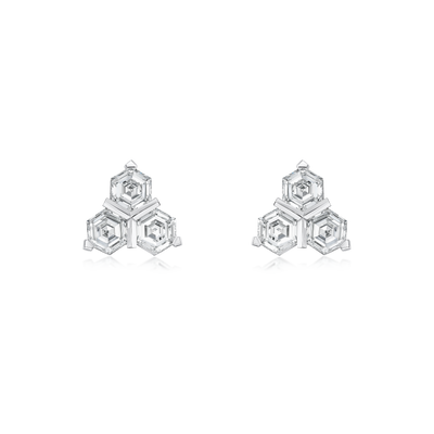 3.42cts Platinum Hexagon Cut Diamond Trefoil Stud Earrings