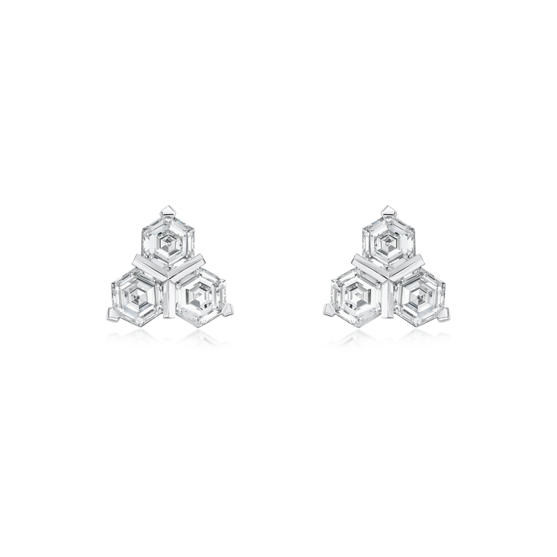 Trefoil 3.42ct Hexagon Diamond Stud Earrings